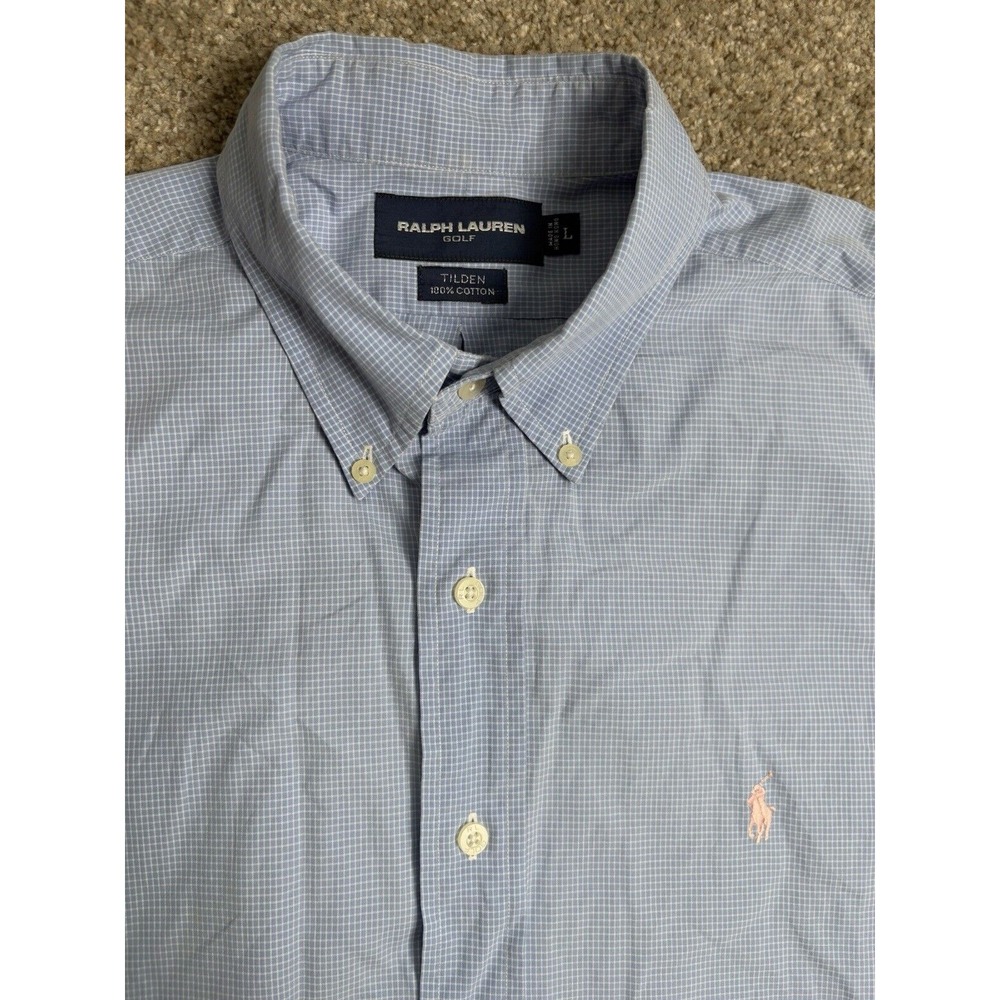 Ralph Lauren Golf Mens L Tilden Button Up Long Sleeve Shirt Blue Plaid Cotton - Picture 3 of 7